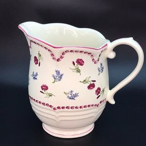 Vintage R. B. Bernarda Portugal Pitcher Water Vessel Floral Carnation Tulip Trim